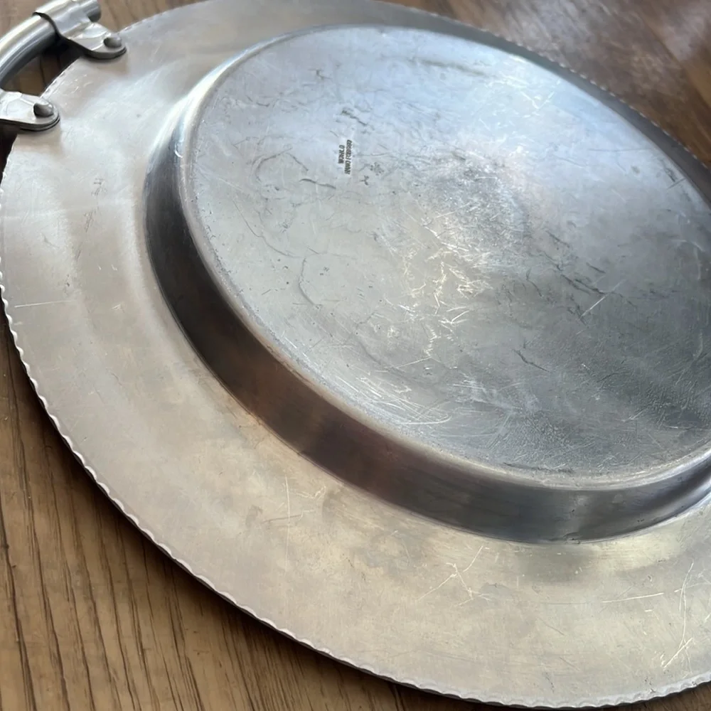 Vintage World Hand Forged Floral Stamped Aluminum Serving Platter 14” Diameter